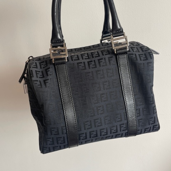 Authentic Fendi Canvas Boston Bag with Leather Trim - Picture 3 of 6